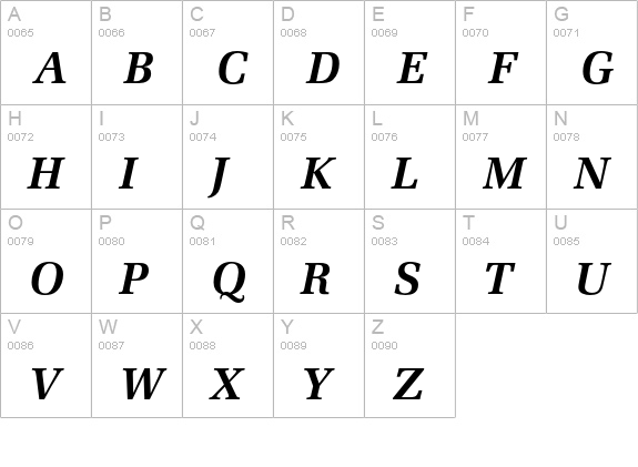 Melior Bold Italic uppercase A-Z preview