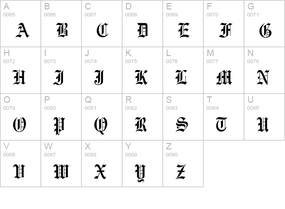 MEngraversOldEnglish uppercase A-Z preview