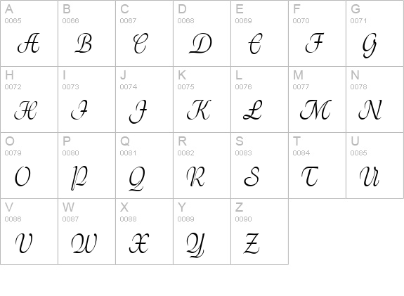Menuet script uppercase A-Z preview