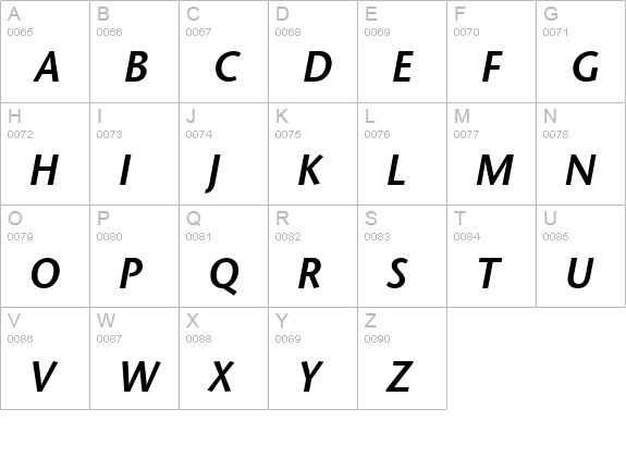 Mesouran Sans SSi Semi Bold Italic uppercase A-Z preview