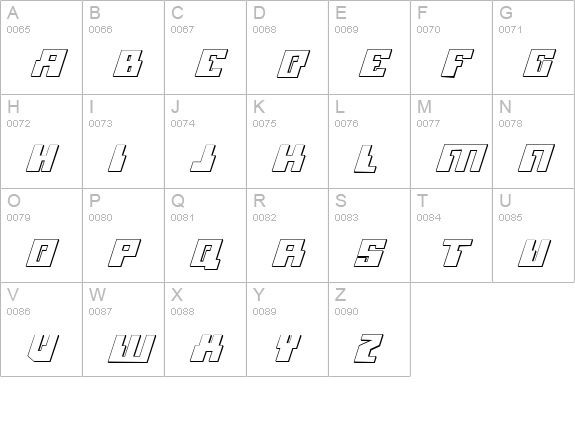 Micronian 3D Italic uppercase A-Z preview