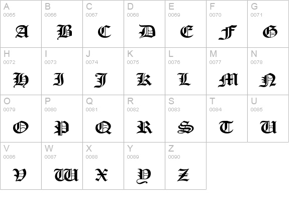 Midevil Wide Normal uppercase A-Z preview