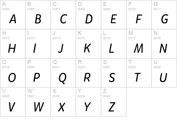 Mikado Regular Italic uppercase A-Z preview