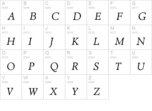 MinisterEF-BookItalic uppercase A-Z preview