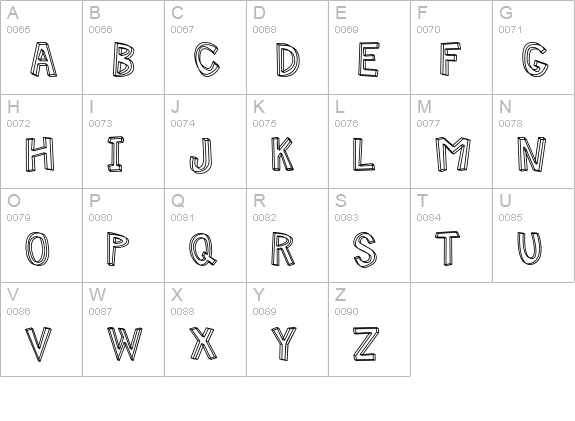 Mitten-Hollow uppercase A-Z preview
