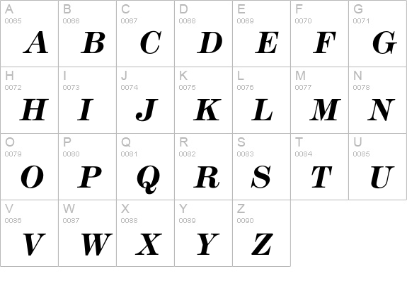 ModernBoldItalic uppercase A-Z preview