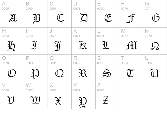 MonAmourFrakturRegular uppercase A-Z preview