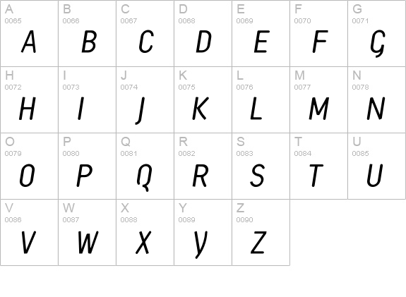 Monolein-Kursiv uppercase A-Z preview