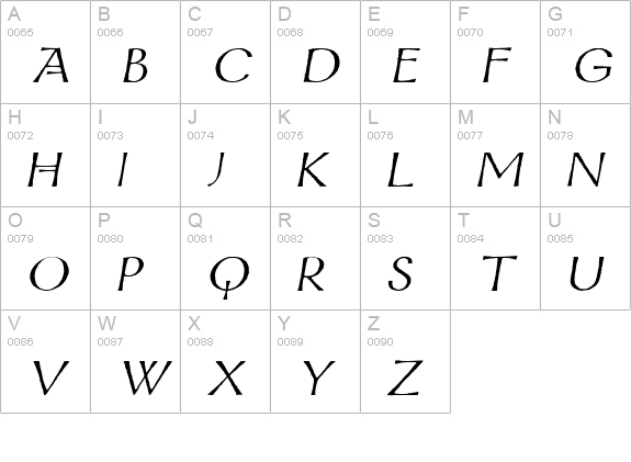Mordred Italic uppercase A-Z preview