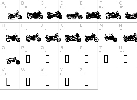 MotorBikez uppercase A-Z preview
