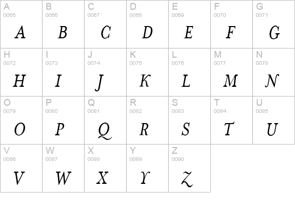 MrsEaves-Italic uppercase A-Z preview