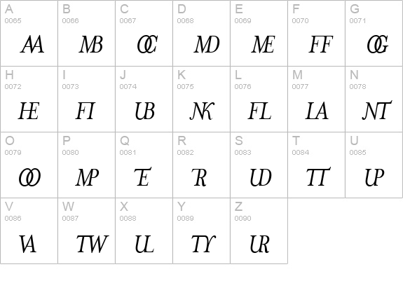 MrsEavesJustLig Italic uppercase A-Z preview