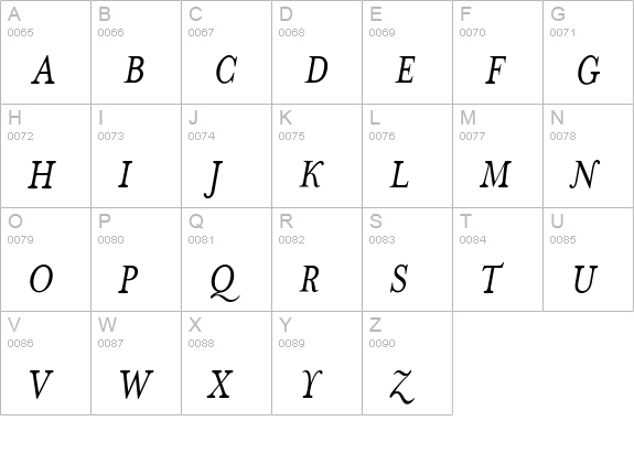 MrsEavesSmartLig-Italic uppercase A-Z preview