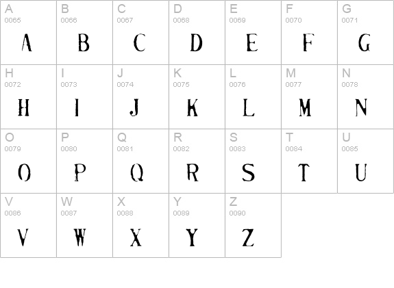 Mutilated-PlainCaps uppercase A-Z preview