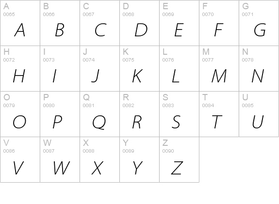 Myriad Pro Light SemiExtended Italic uppercase A-Z preview