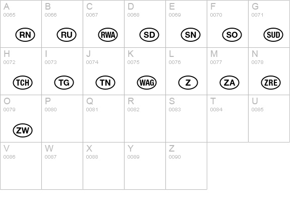 NationalCodes Africa uppercase A-Z preview