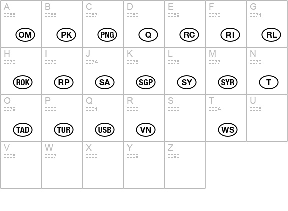 NationalCodes Asia Plus uppercase A-Z preview
