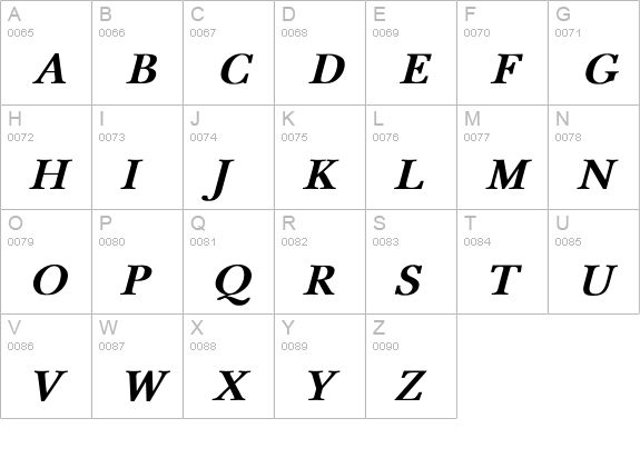 NewBaskerville Bold Italic uppercase A-Z preview