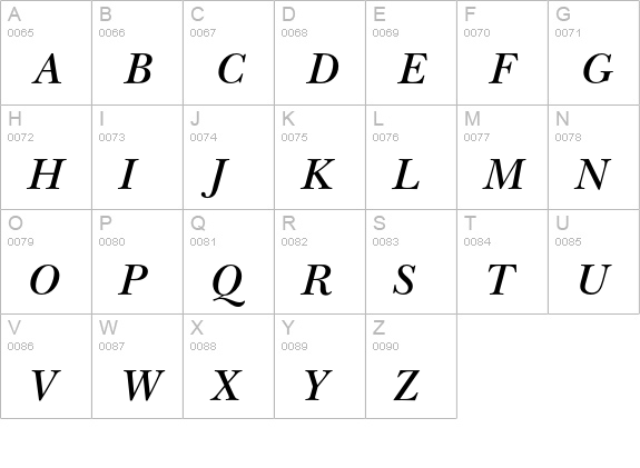 NewBaskervilleEF-SemiBoldIta uppercase A-Z preview
