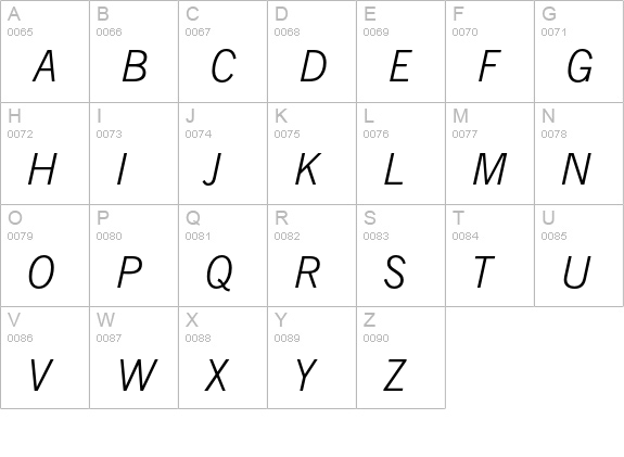 News Gothic Light Italic uppercase A-Z preview