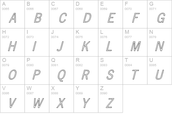 NewsGothic Hollow Italic uppercase A-Z preview