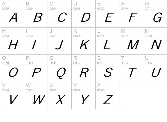 NewsGothic Wd Italic uppercase A-Z preview
