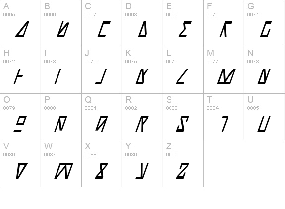 Nick Turbo Condensed Italic uppercase A-Z preview