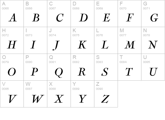 Nicolas-Italic uppercase A-Z preview
