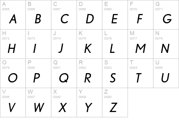 Nobel-RegularItalic uppercase A-Z preview