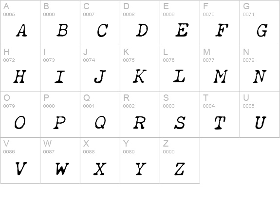 ObsoleteLightOblique uppercase A-Z preview