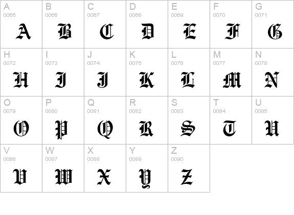 Old English ATT uppercase A-Z preview