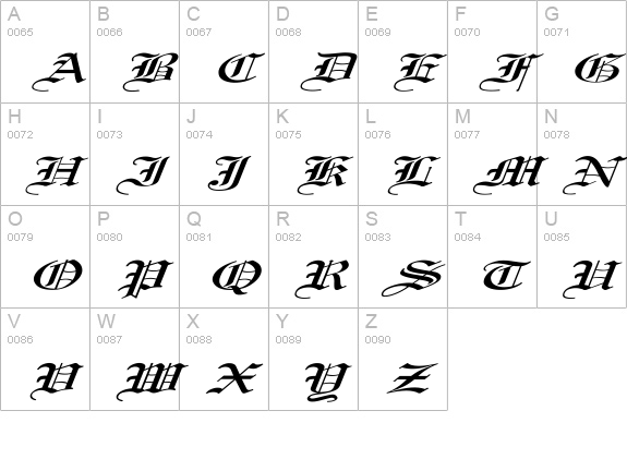 Old English Ex Italic uppercase A-Z preview