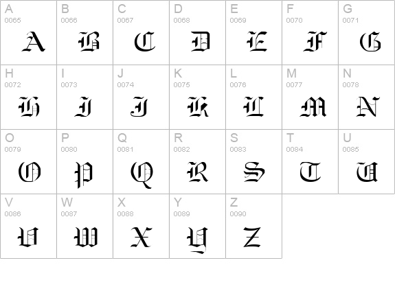 OldEnglish uppercase A-Z preview