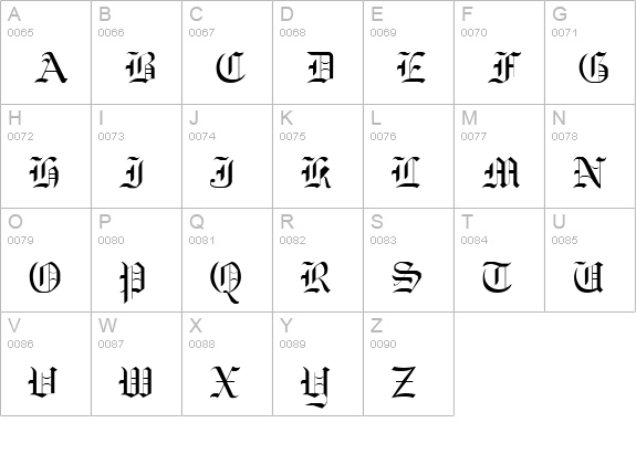 OldEnglish Normal uppercase A-Z preview