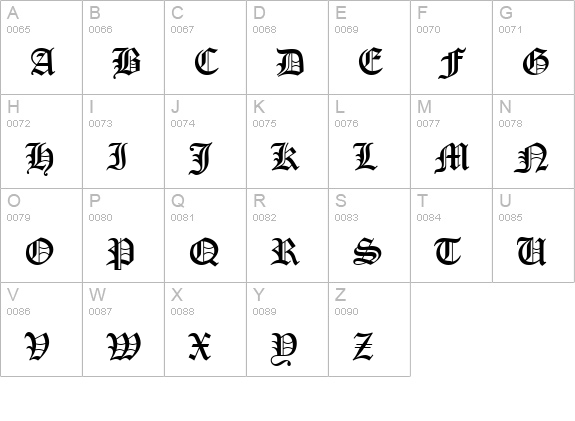 OldEnglishD uppercase A-Z preview