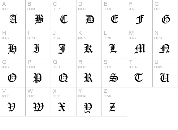 OldEnglishEF uppercase A-Z preview