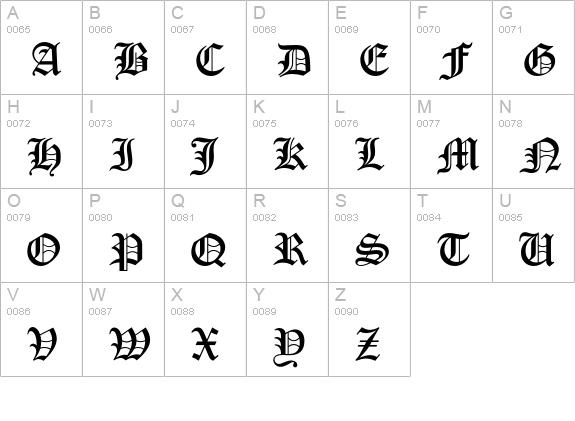 OldEnglishFiveOpti uppercase A-Z preview