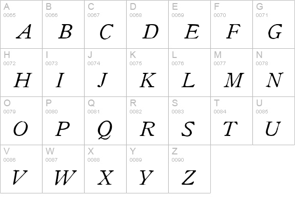 Oldstyle Italic HPLHS uppercase A-Z preview