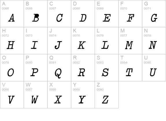 OldTypewriterEF-ExBoldObl uppercase A-Z preview