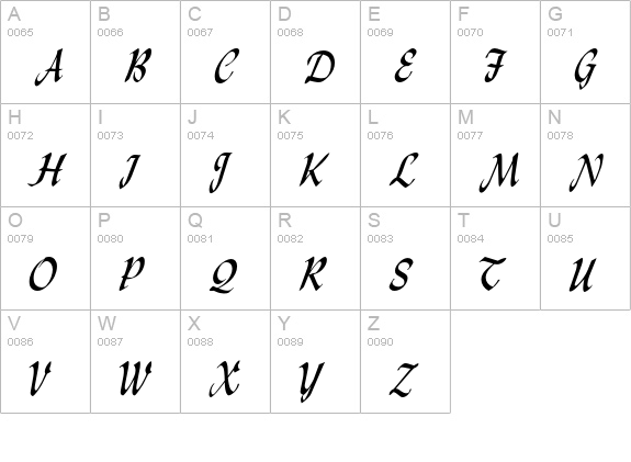 OPTILydian-Cursive uppercase A-Z preview