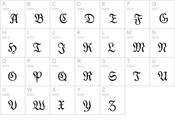 OPTIModern-Blackletter uppercase A-Z preview