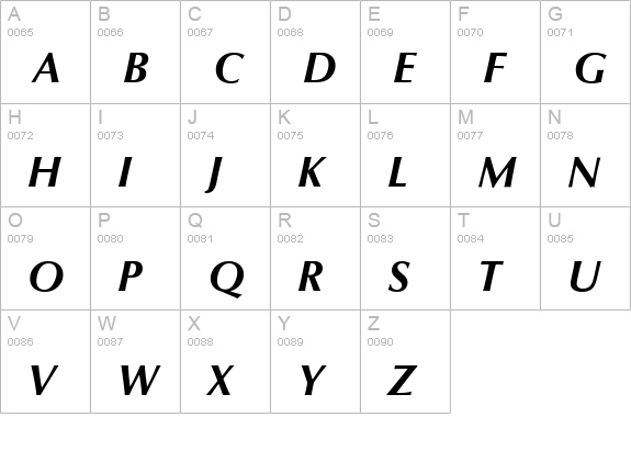 Opus-BoldItalic uppercase A-Z preview