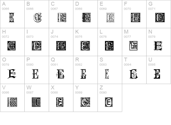 Ornamental Initials E uppercase A-Z preview
