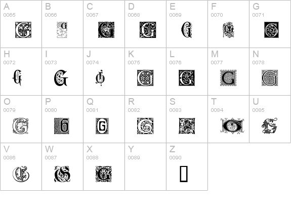 Ornamental Initials G uppercase A-Z preview