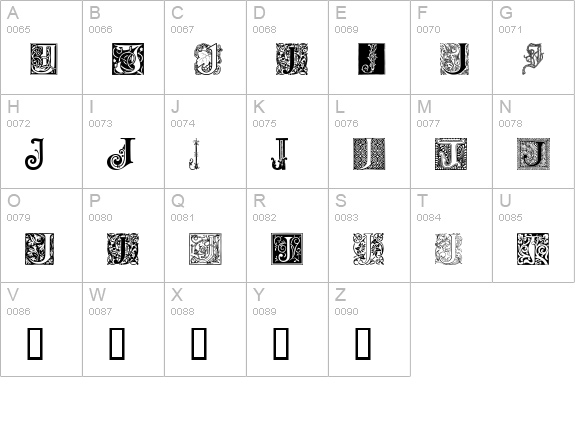 Ornamental Initials J uppercase A-Z preview