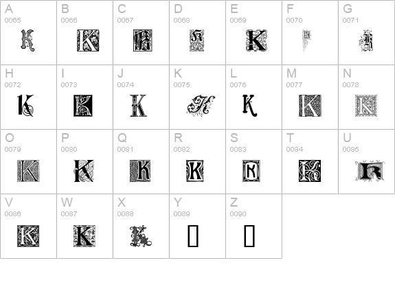 Ornamental Initials K uppercase A-Z preview