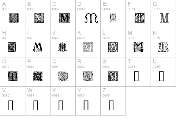 Ornamental Initials M uppercase A-Z preview