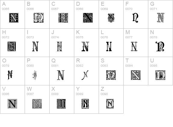 Ornamental Initials N uppercase A-Z preview