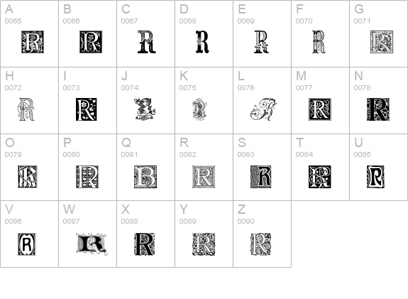 Ornamental Initials R uppercase A-Z preview