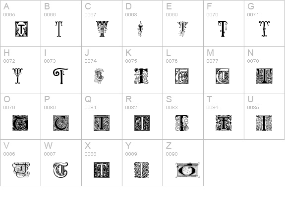 Ornamental Initials T uppercase A-Z preview